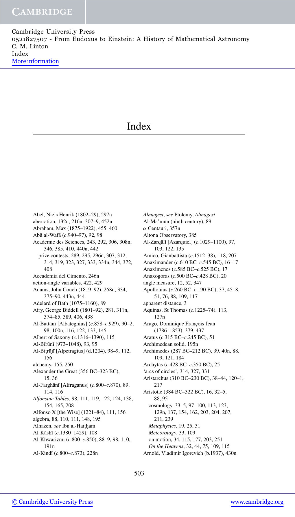 From Eudoxus to Einstein: a History of Mathematical Astronomy C