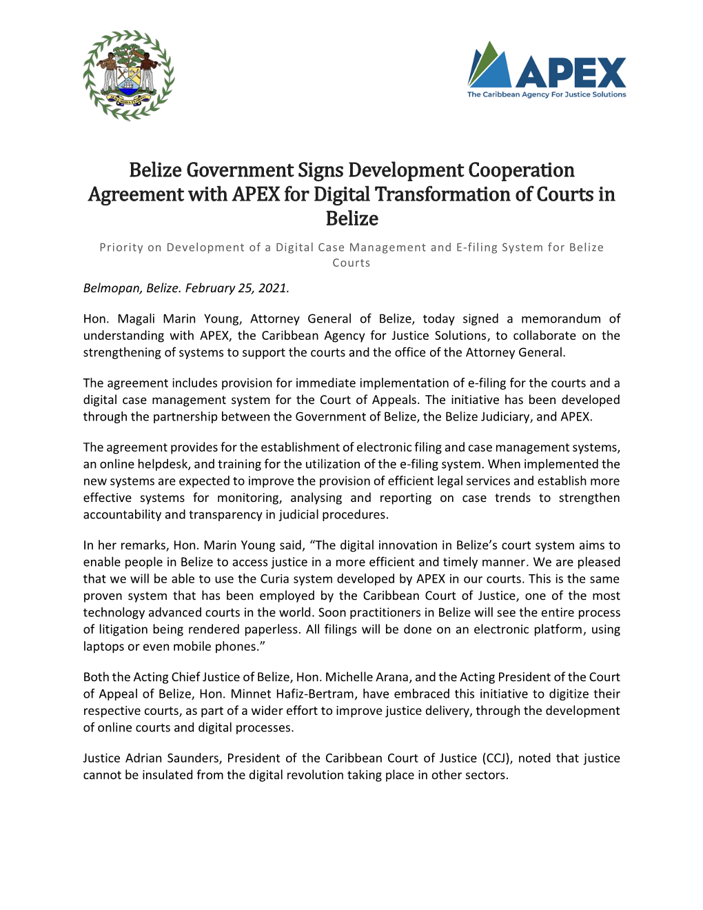 Belize Government Signs Development Cooperation