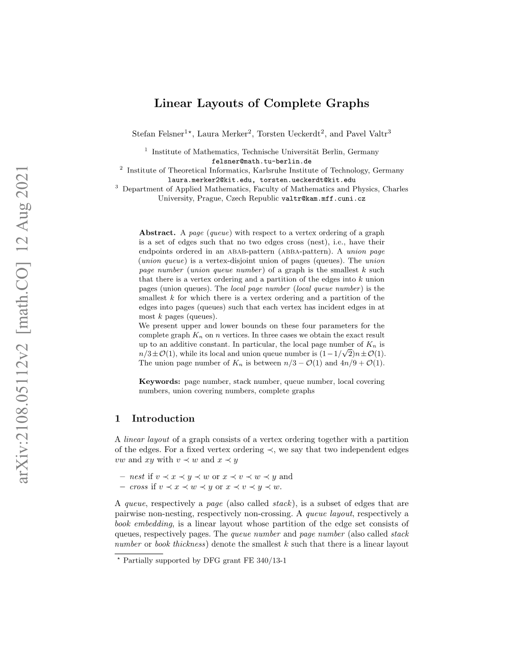 Arxiv:2108.05112V1 [Math.CO] 11 Aug 2021