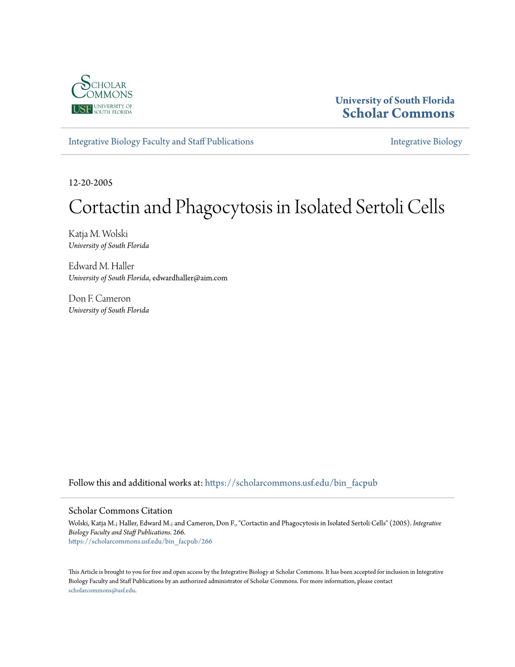 Cortactin and Phagocytosis in Isolated Sertoli Cells Katja M