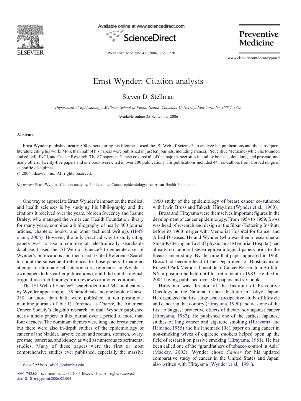 Ernst Wynder: Citation Analysis