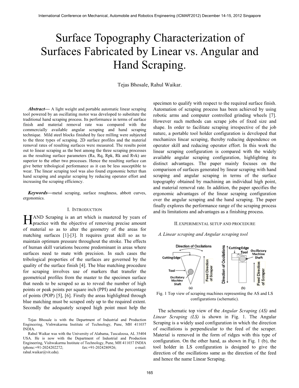 Surface Topography Characterization of Surfaces Fabricated by Linear Vs