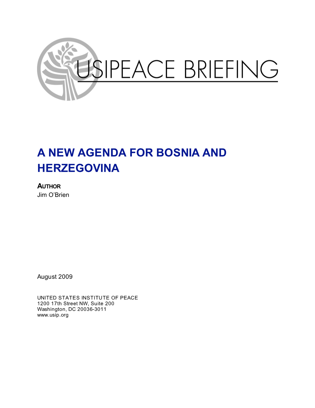 A New Agenda for Bosnia and Herzegovina