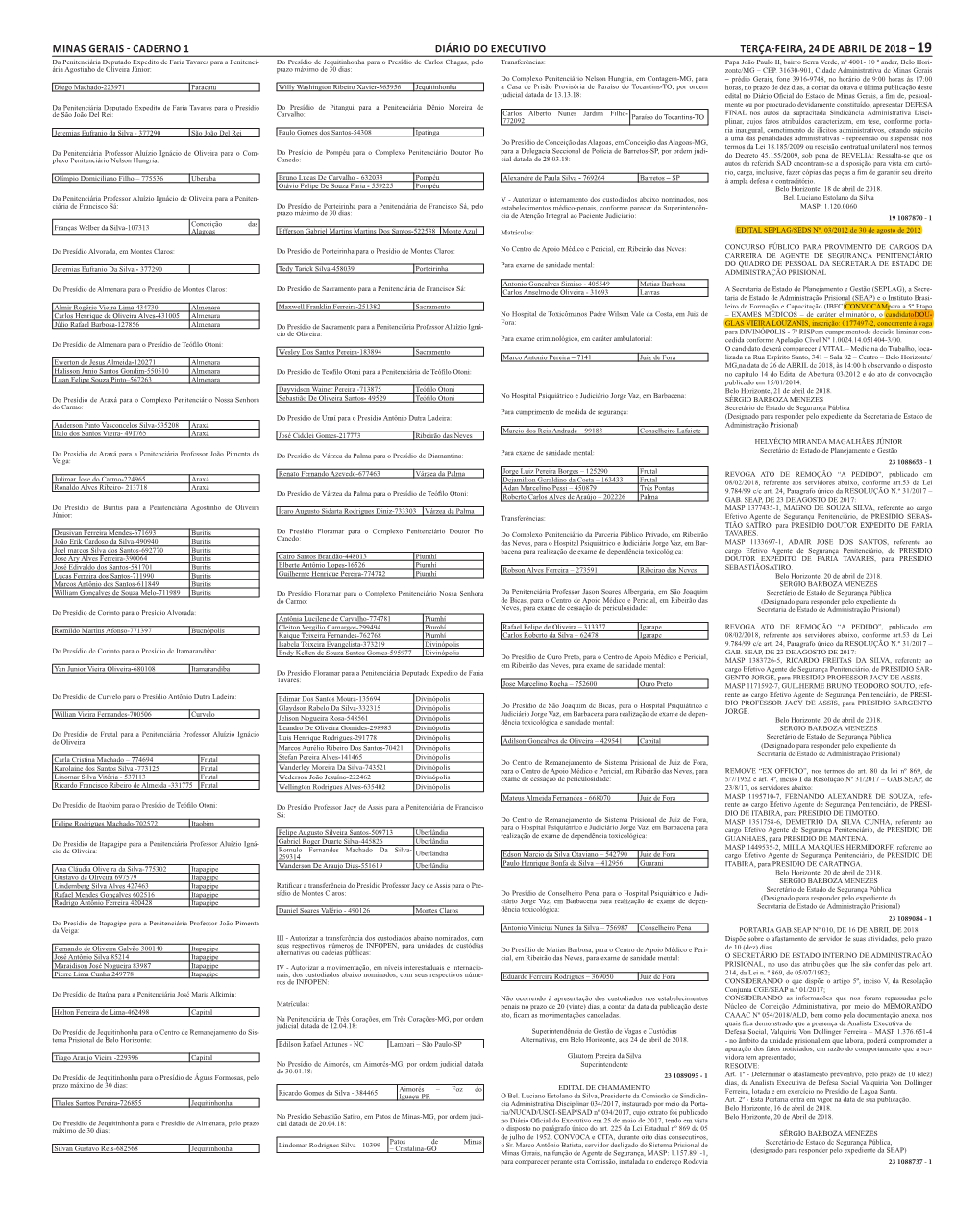 Caderno 1 Diário Do Executivo Terça-Feira, 24 De Abril De 2018