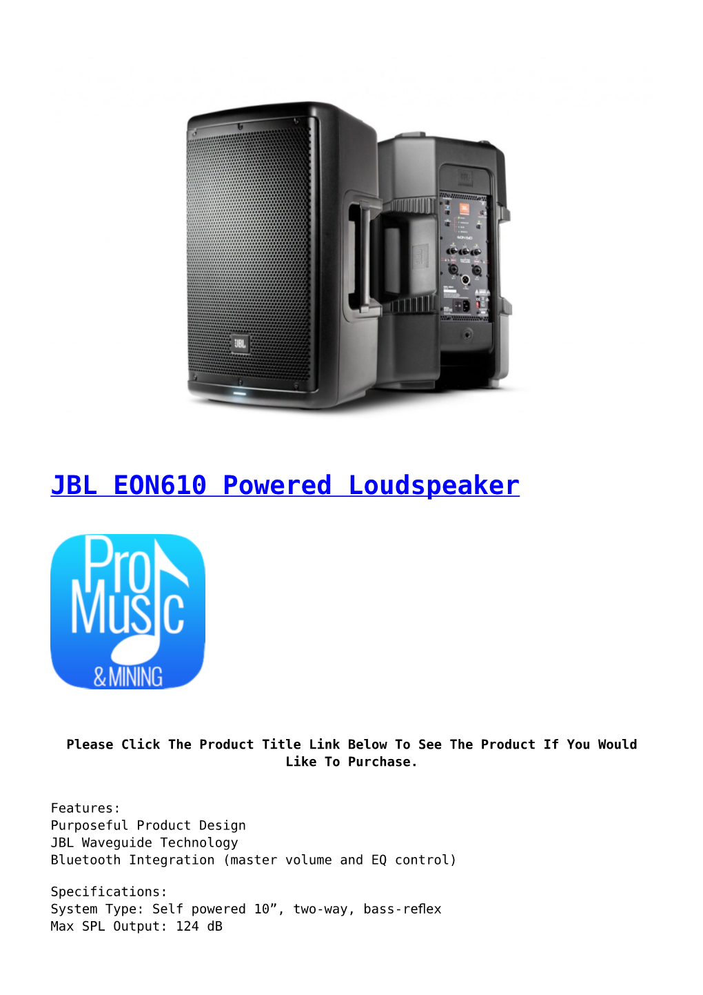 JBL EON610 Powered Loudspeaker,JBL EON612