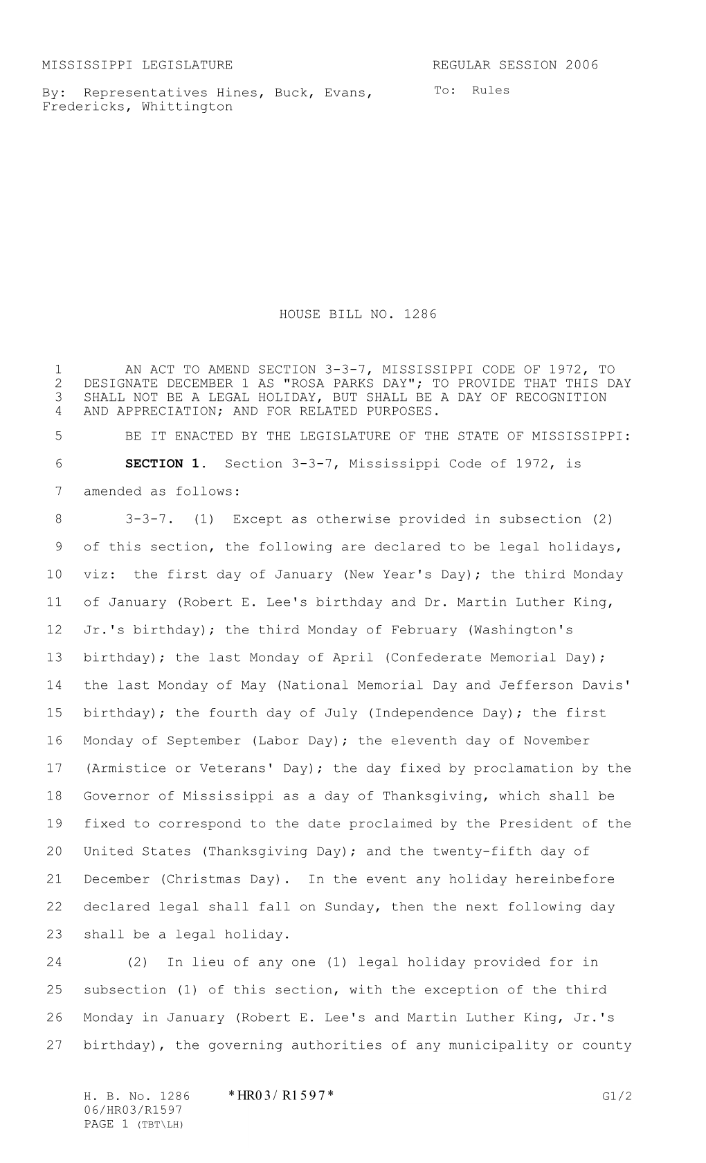 *Hr03/R1597* Mississippi Legislature Regular