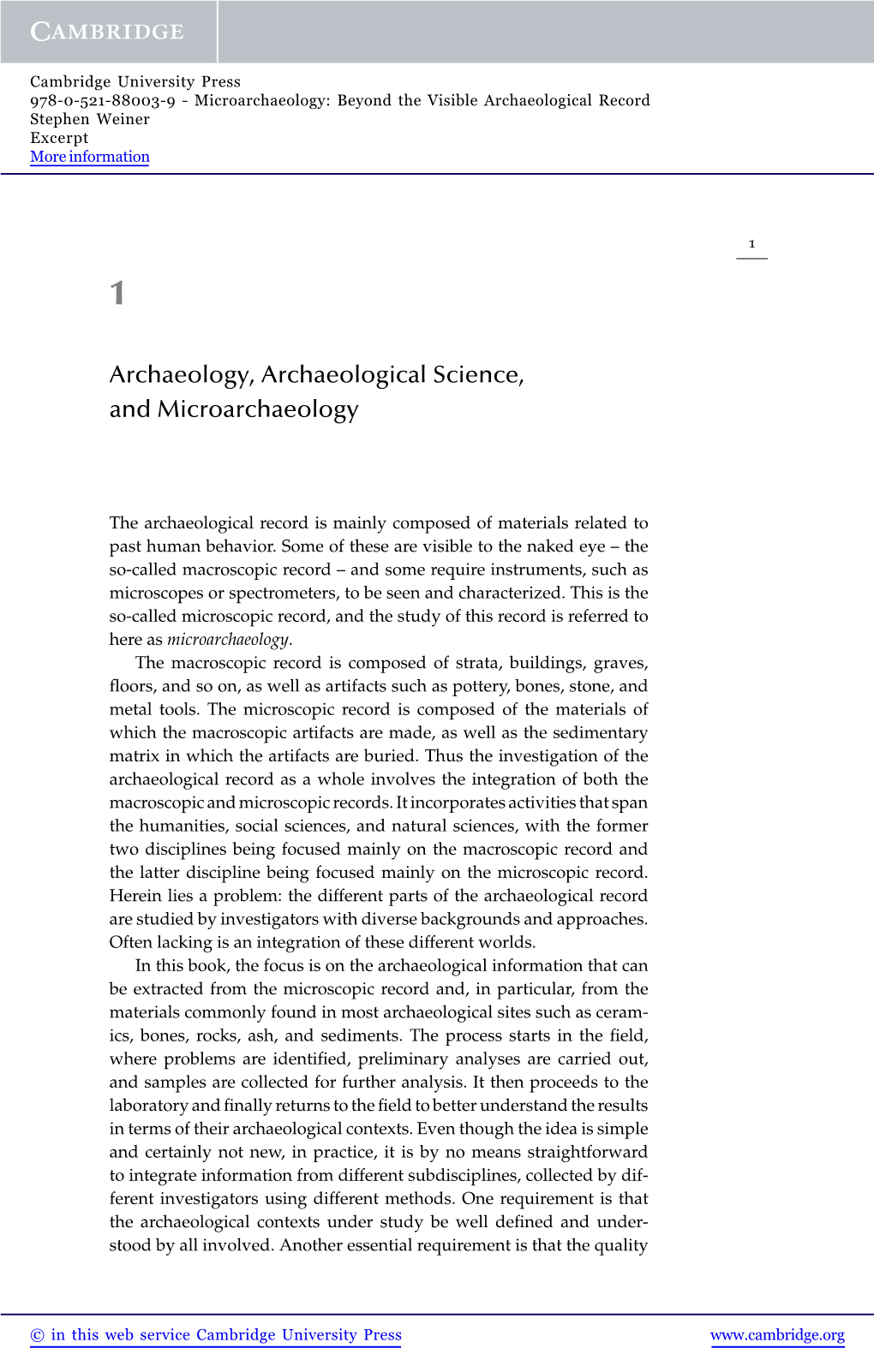 Archaeology, Archaeological Science, and Microarchaeology