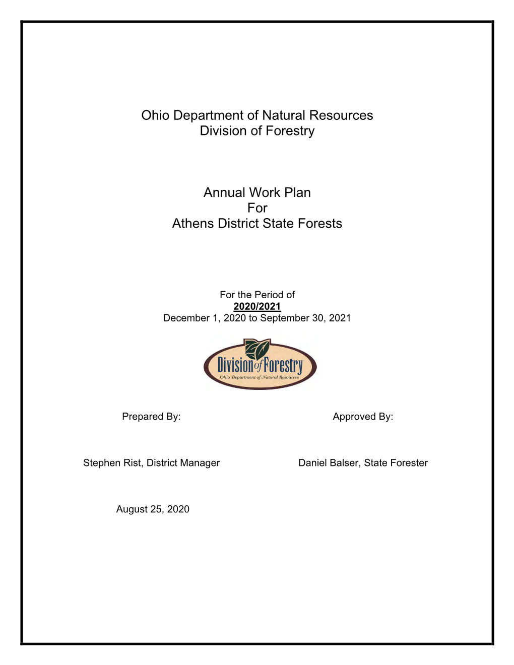 Ohio Department of Natural Resources Division of Forestry