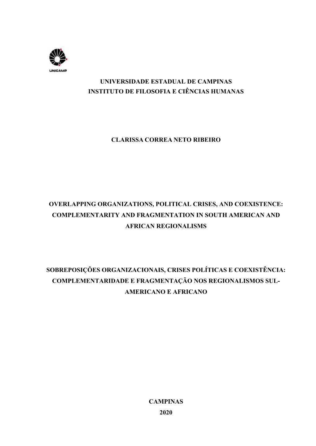 Universidade Estadual De Campinas Instituto De Filosofia E Ciências Humanas