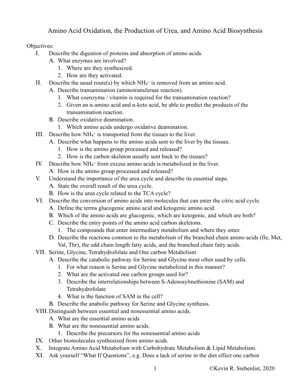 Amino Acid Oxidation, the Production of Urea, and Amino Acid Biosynthesis