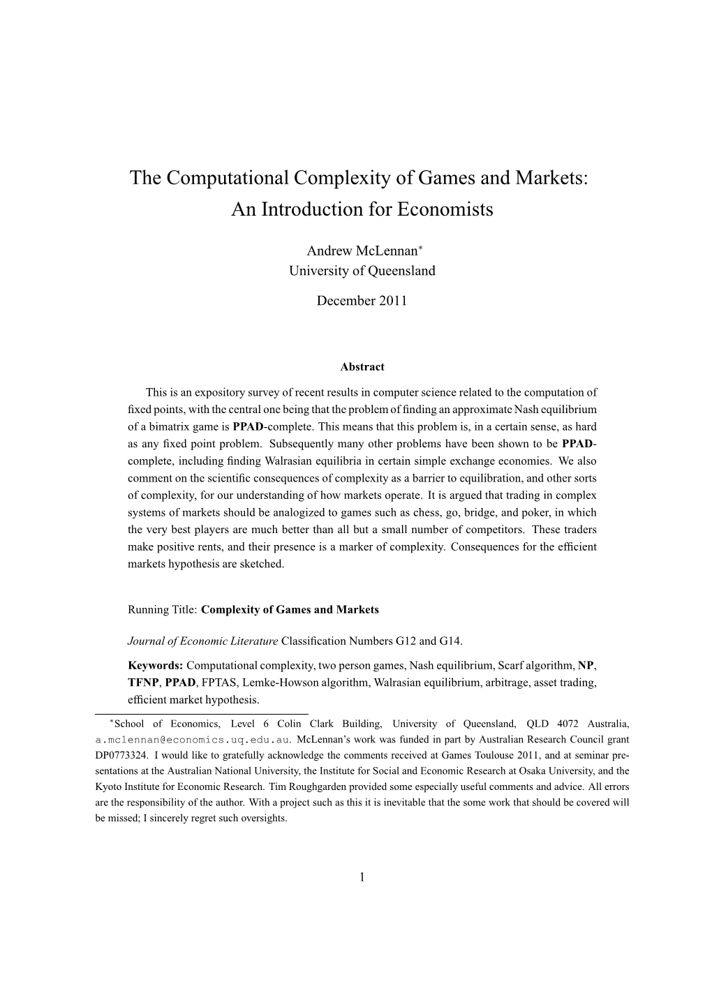 The Computational Complexity of Games and Markets: an Introduction for Economists