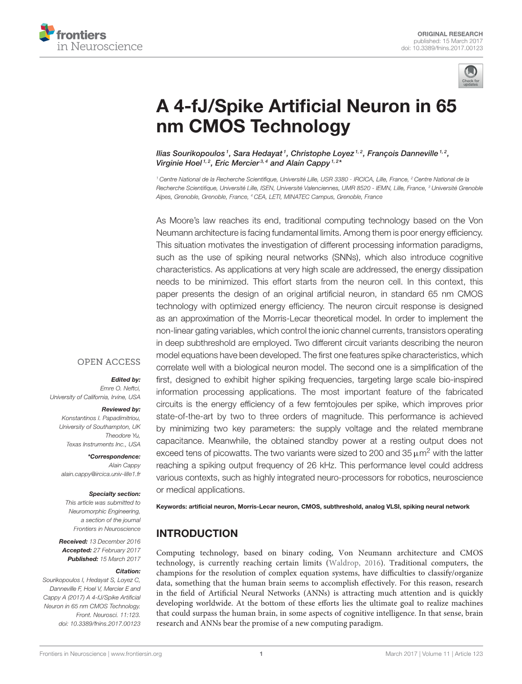 A 4-Fj/Spike Artificial Neuron in 65 Nm CMOS Technology