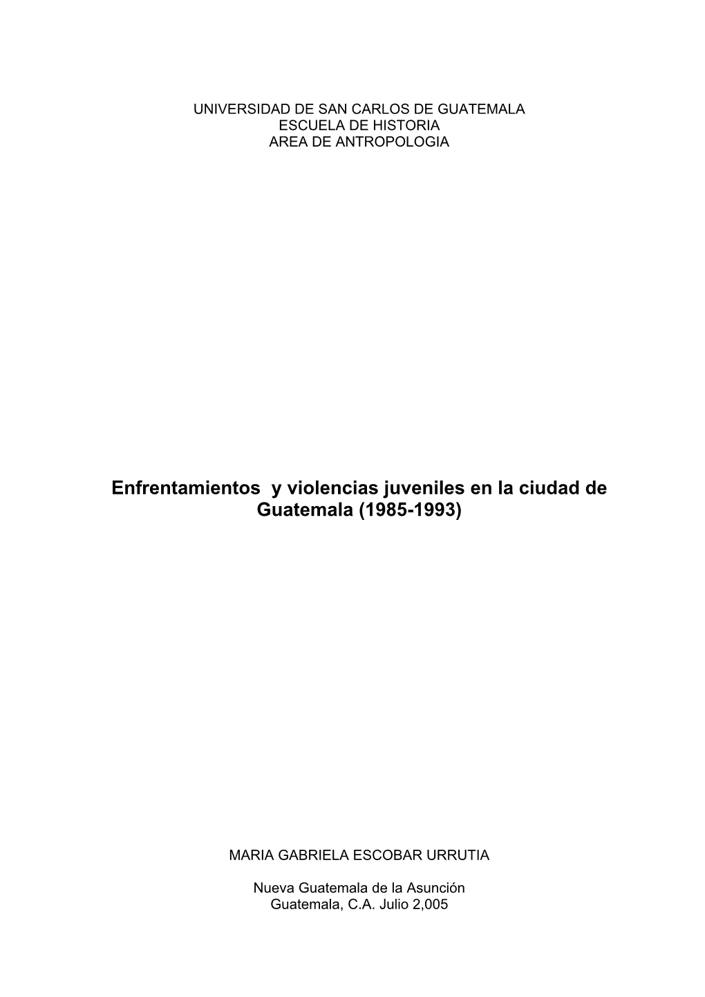 Enfrentamientos Y Violencias Juveniles En La Ciudad De Guatemala (1985-1993)