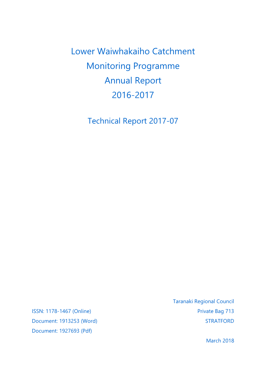 Lower Waiwhakaiho Catchment Consent Monitoring Report