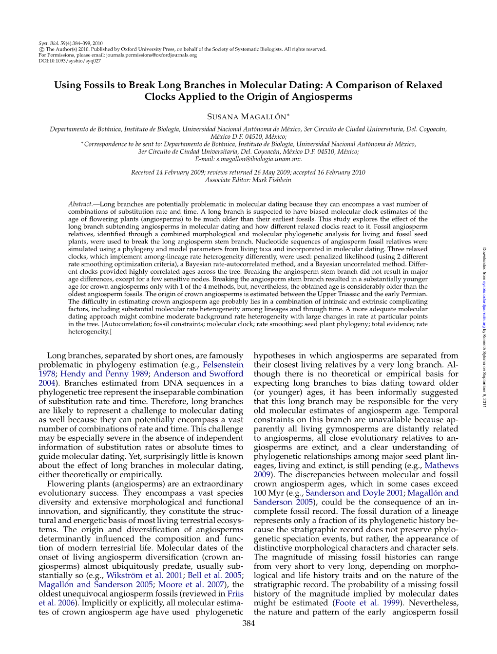 Using Fossils to Break Long Branches in Molecular Dating: a Comparison of Relaxed Clocks Applied to the Origin of Angiosperms