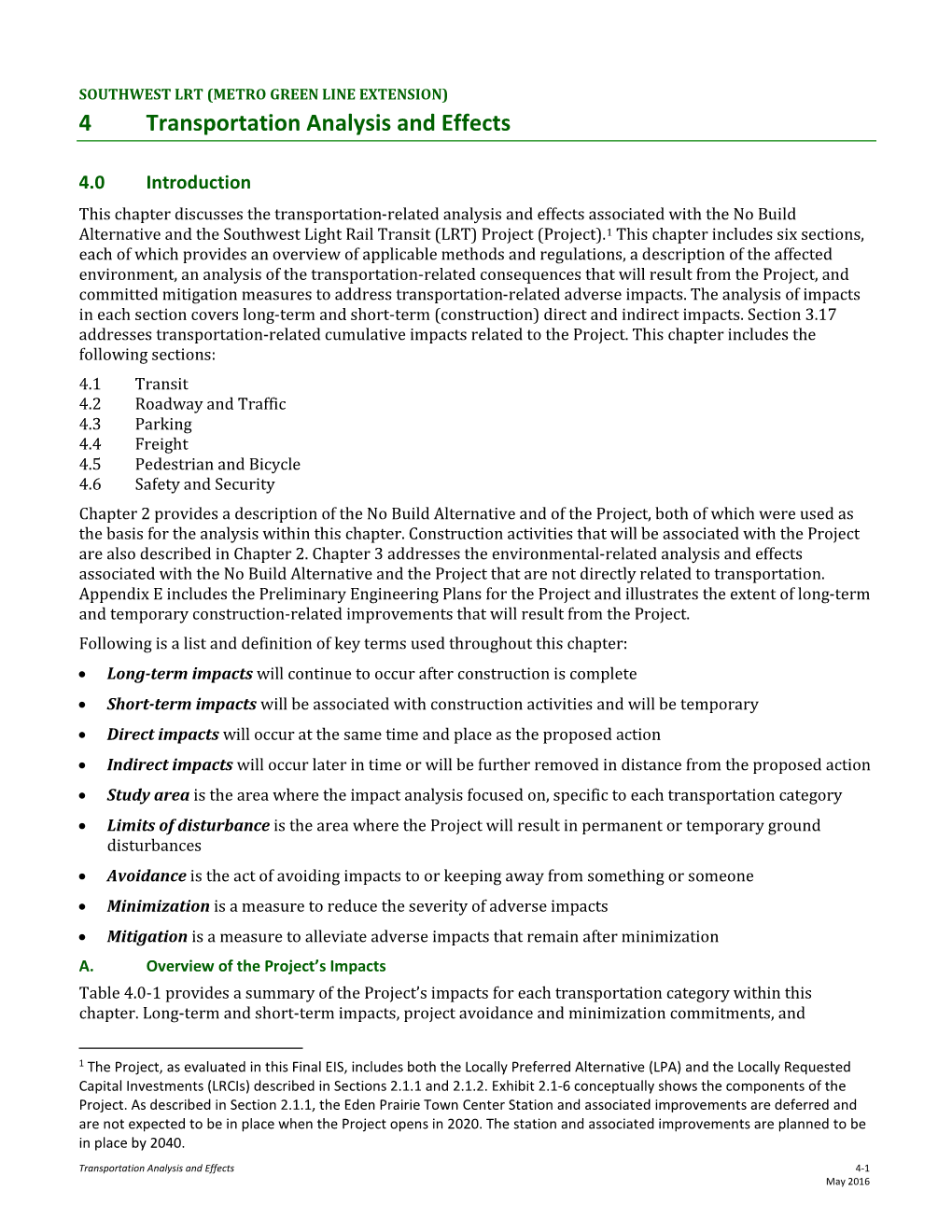 Transportation Analysis and Effects