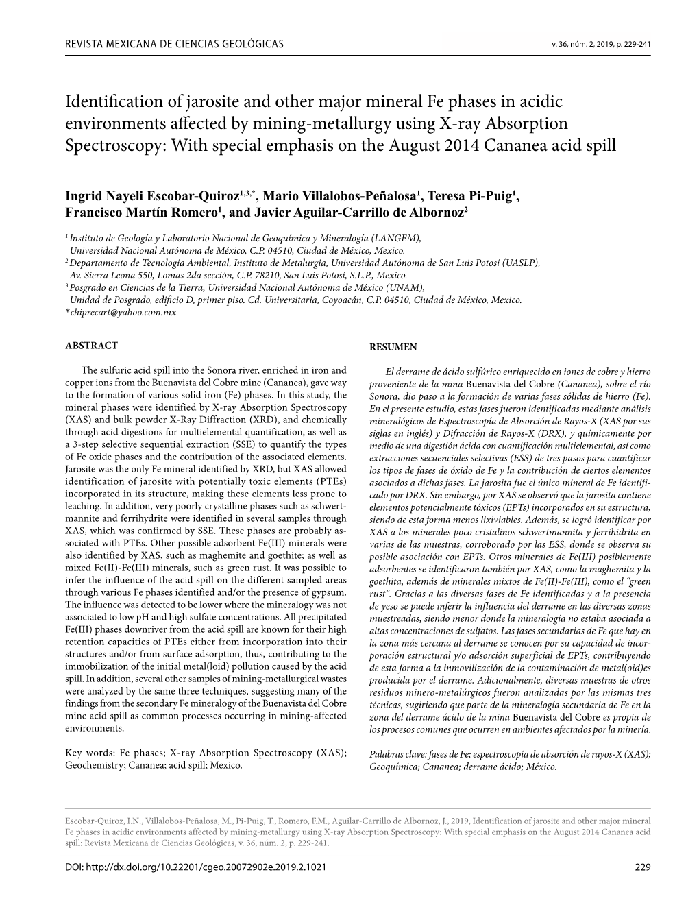 Identification of Jarosite and Other Major Mineral Fe Phases in Acidic