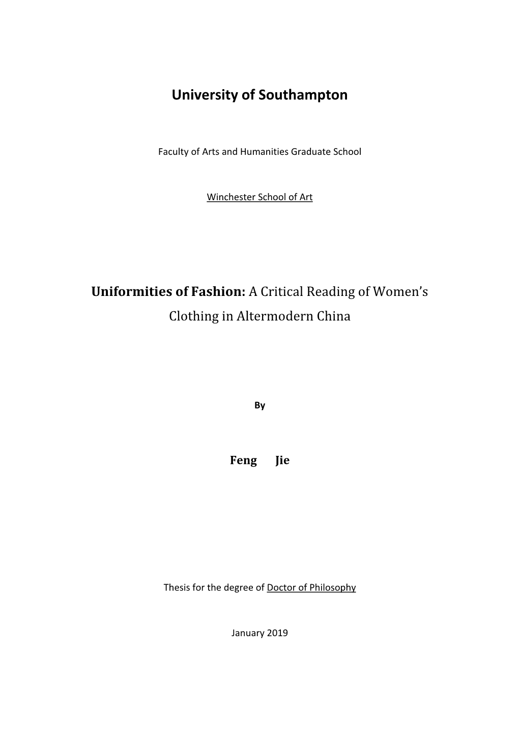 Uniformities of Fashion: a Critical Reading of Women’S Clothing in Altermodern China