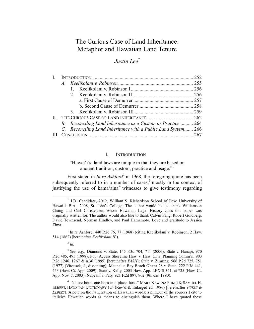 The Curious Case of Land Inheritance: Metaphor and Hawaiian Land Tenure