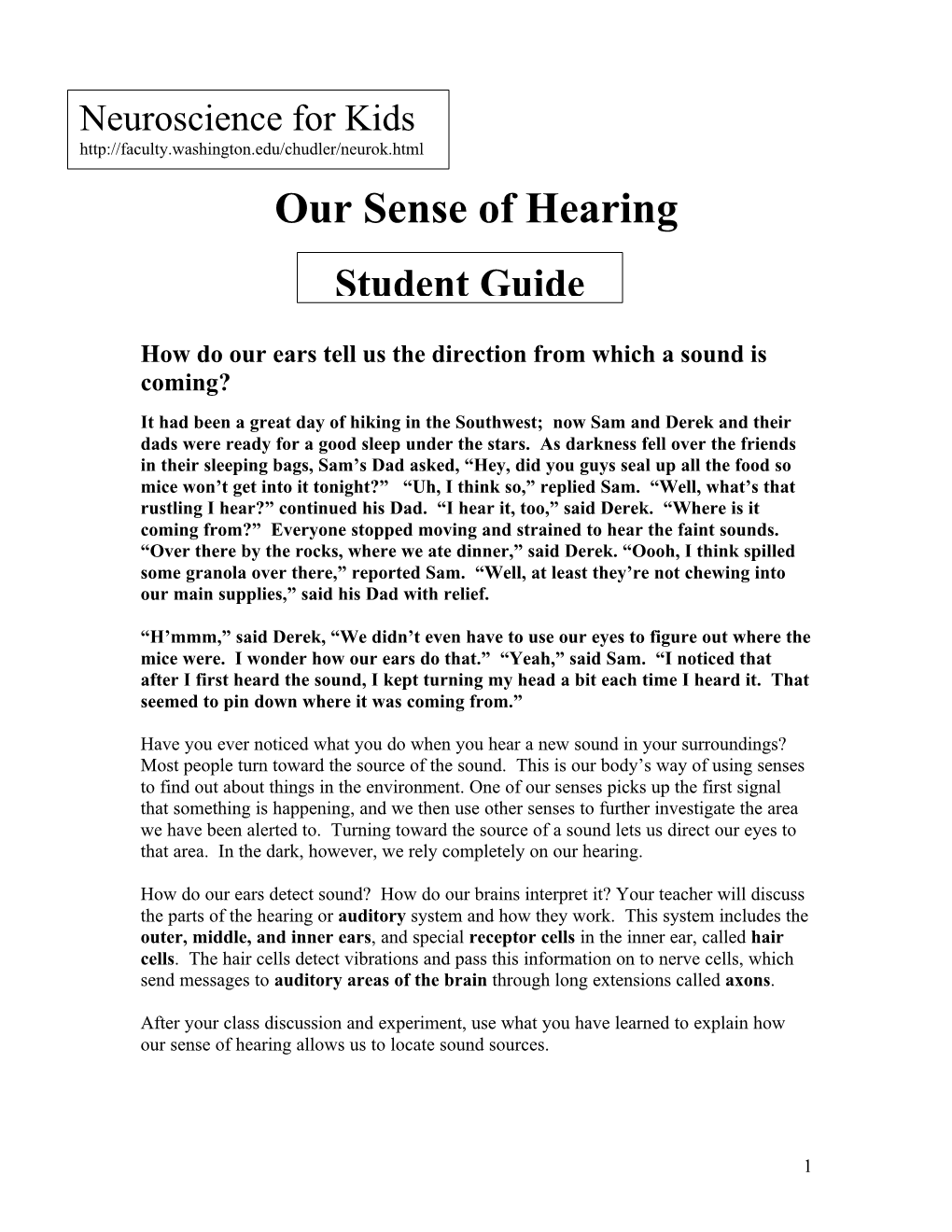 Our Sense of Hearing Student Guide