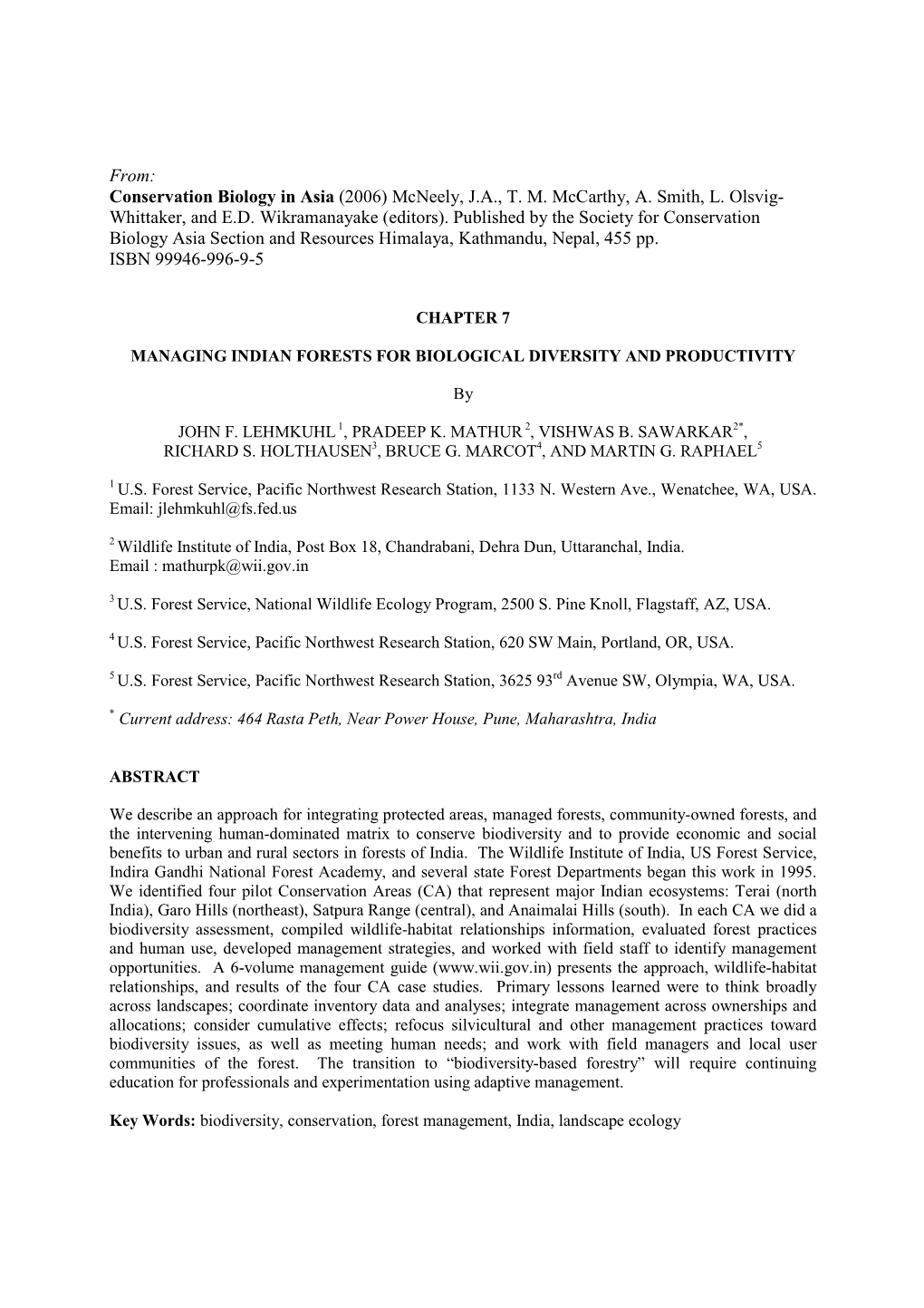 Managing Indian Forests for Biological Diversity and Productivity