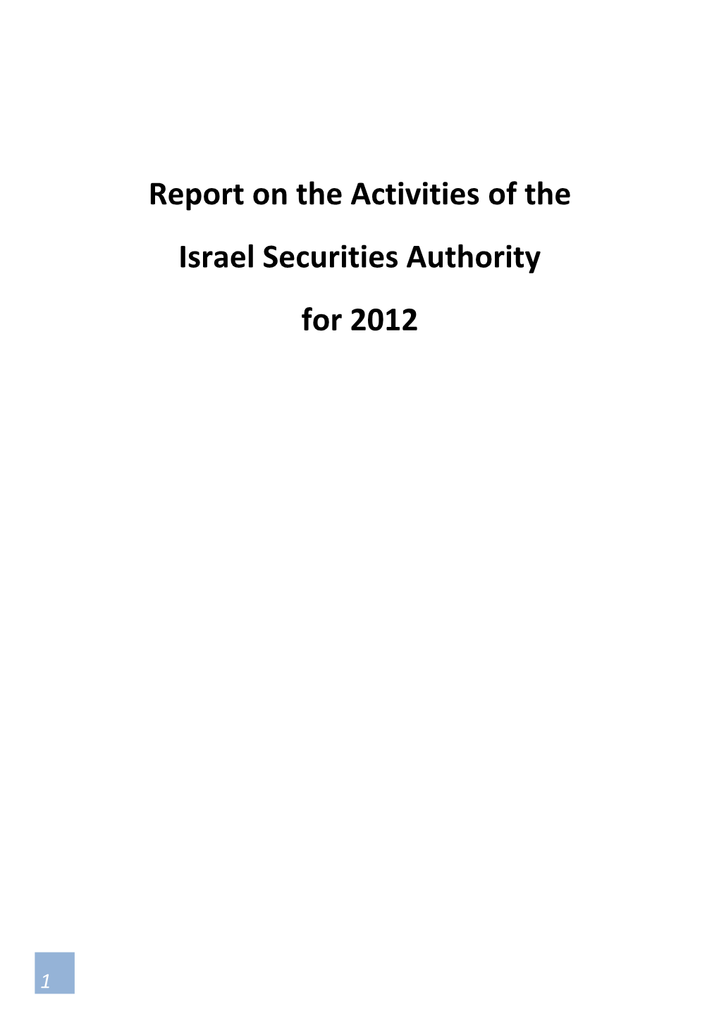 Report on the Activities of the Israel Securities Authority for 2012