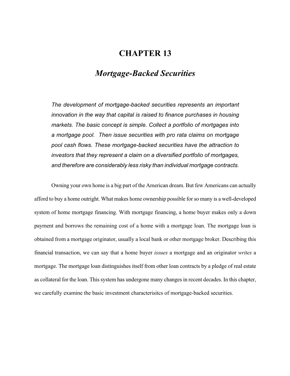 Chapter 13 Mortgage-Backed Securities Questions and Problems