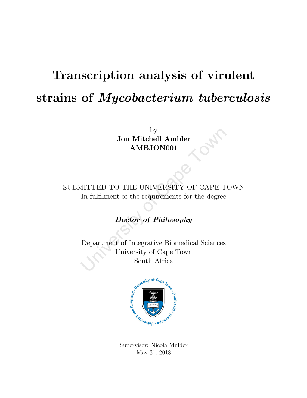 Transcription Analysis of Virulent Strains of Mycobacterium Tuberculosis