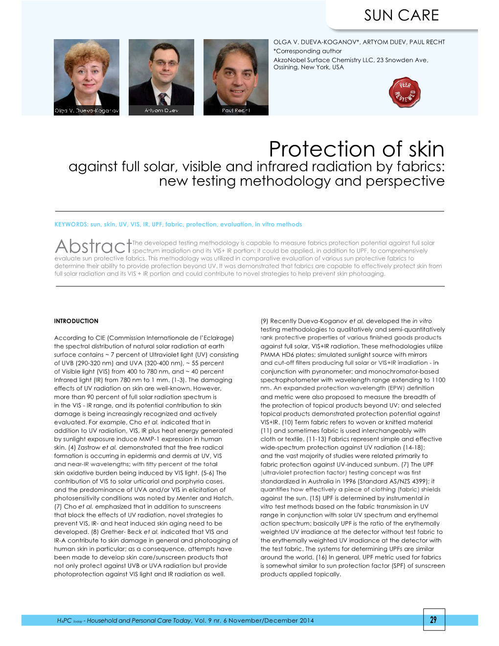 Protection of Skin Against Full Solar, Visible and Infrared Radiation by Fabrics: New Testing Methodology and Perspective