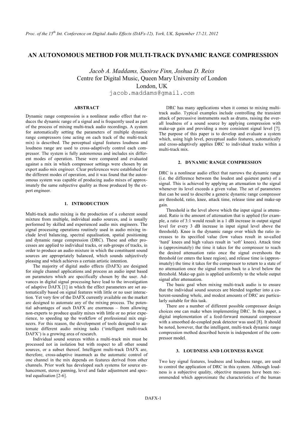 An Autonomous Method for Multi-Track Dynamic Range Compression Templates for Dafx-08, Finland, France