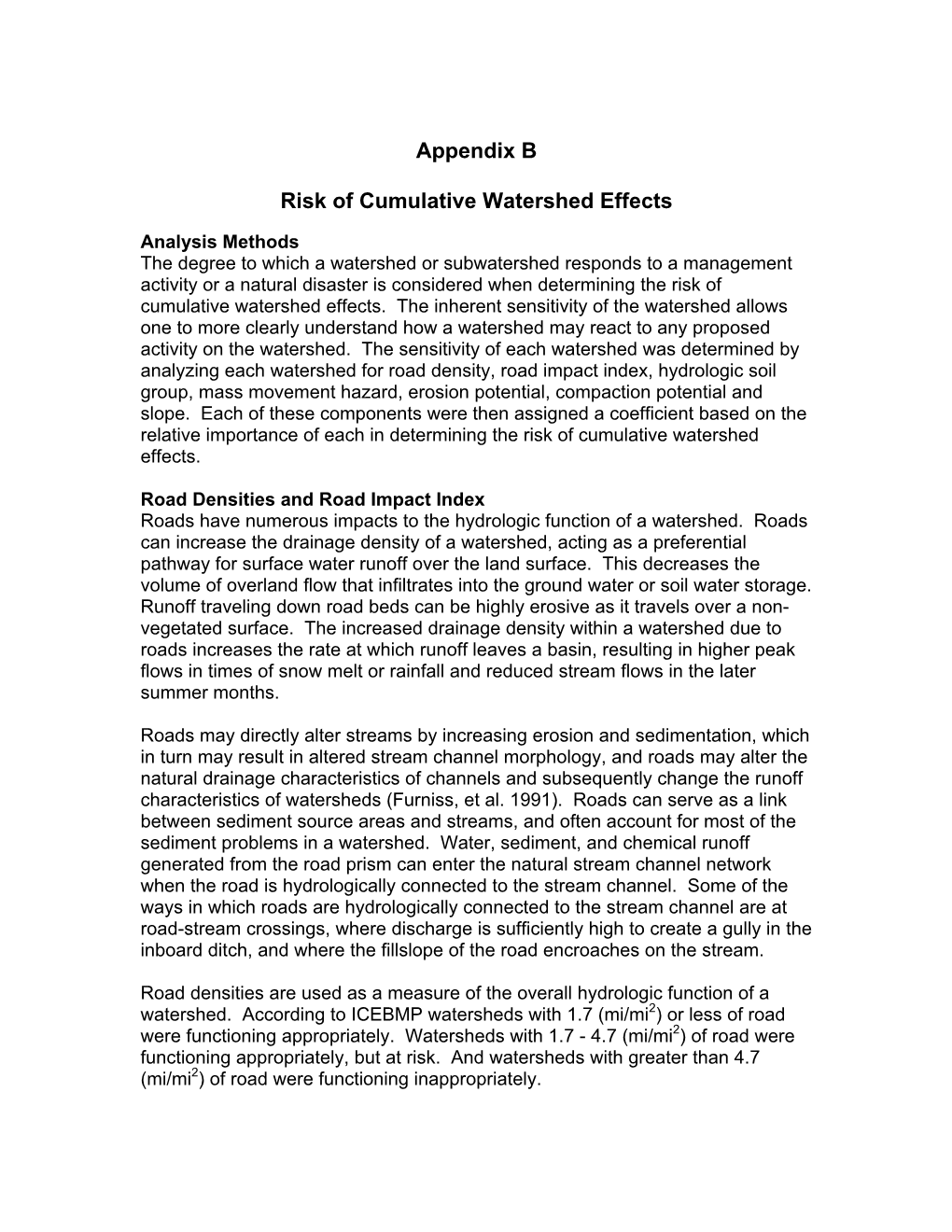 Risk of Cumulative Watershed Effects