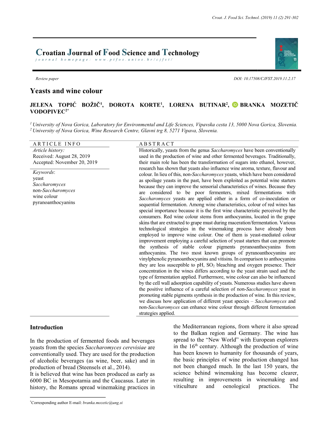 Croatian Journal of Food Science and Technology Yeasts and Wine Colour