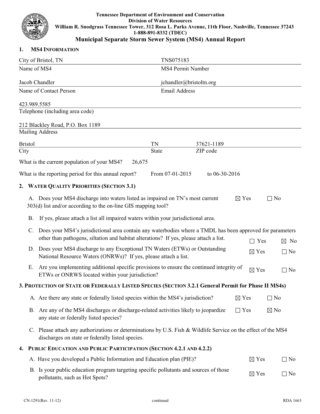 Municipal Separate Storm Sewer System (MS4) Annual Report 1