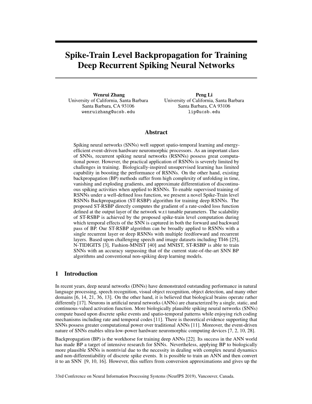 Spike-Train Level Backpropagation for Training Deep Recurrent Spiking Neural Networks