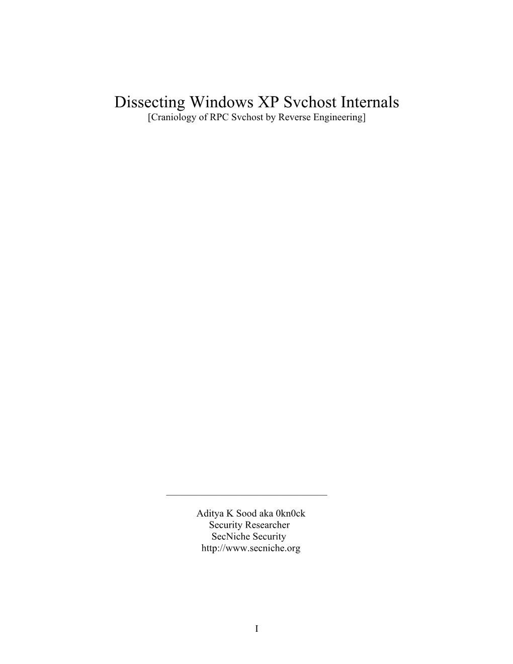 Dissecting Windows XP Svchost Internals [Craniology of RPC Svchost by Reverse Engineering]