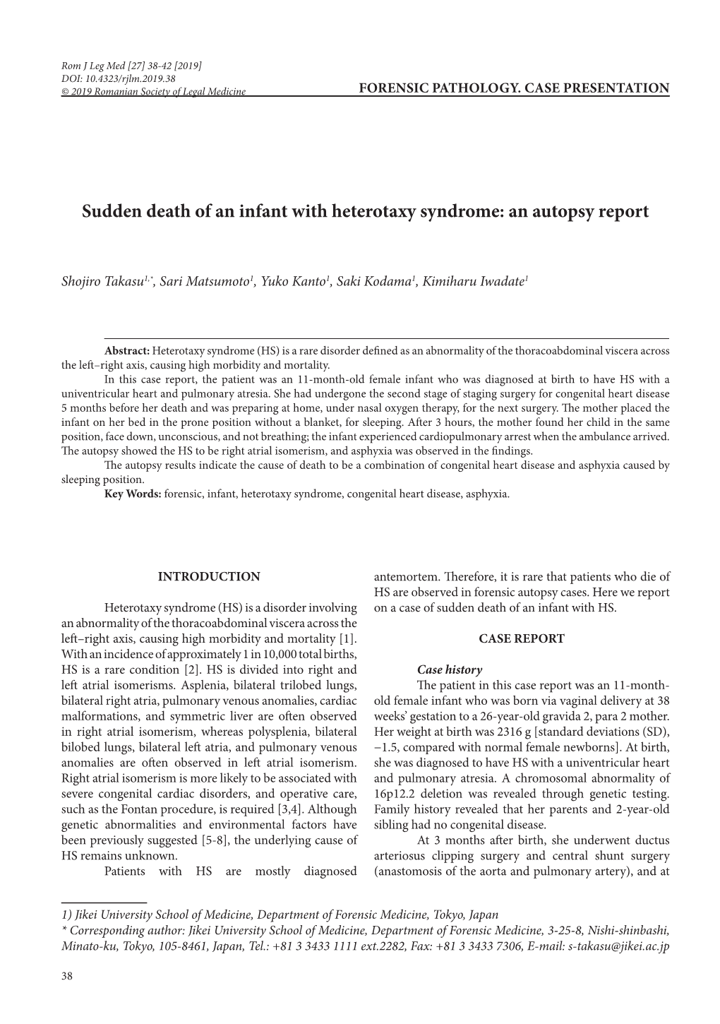Sudden Death of an Infant with Heterotaxy Syndrome: an Autopsy Report