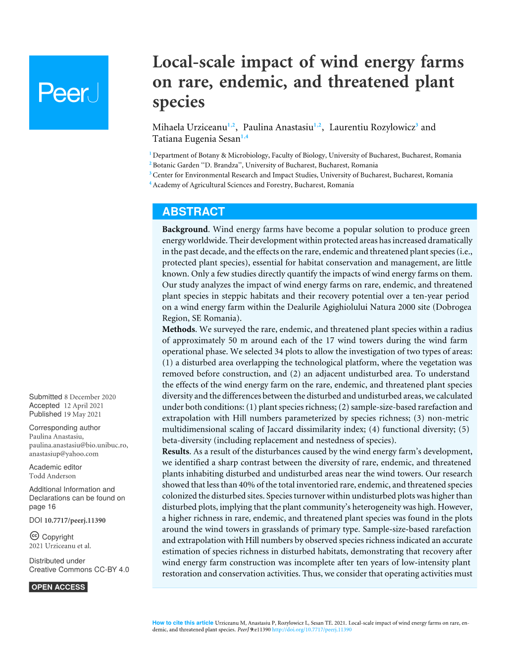 Local-Scale Impact of Wind Energy Farms on Rare, Endemic, and Threatened Plant Species