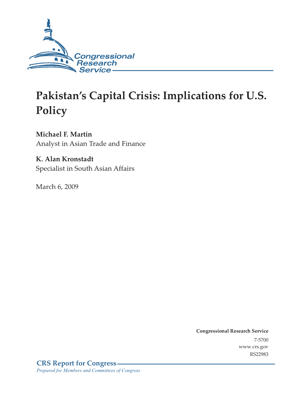 Pakistan's Capital Crisis: Implications for U.S. Policy