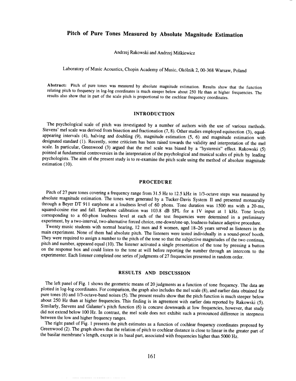 Pitch of Pure Tones Measured by Absolute Magnitude Estimation