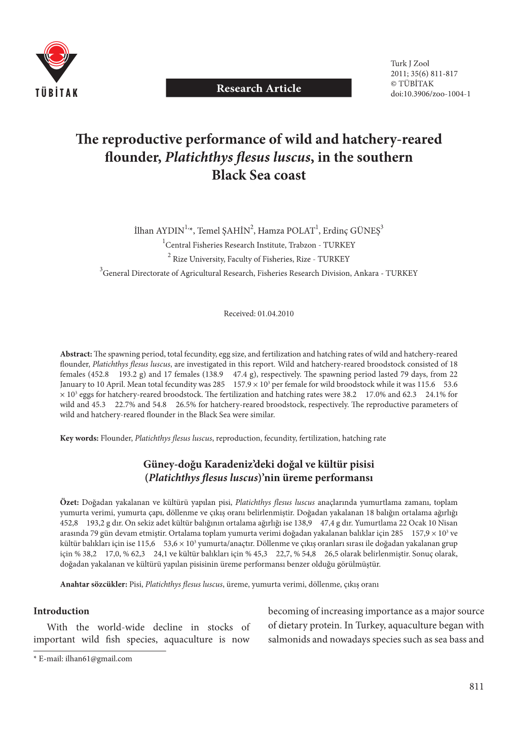 The Reproductive Performance of Wild and Hatchery-Reared Flounder