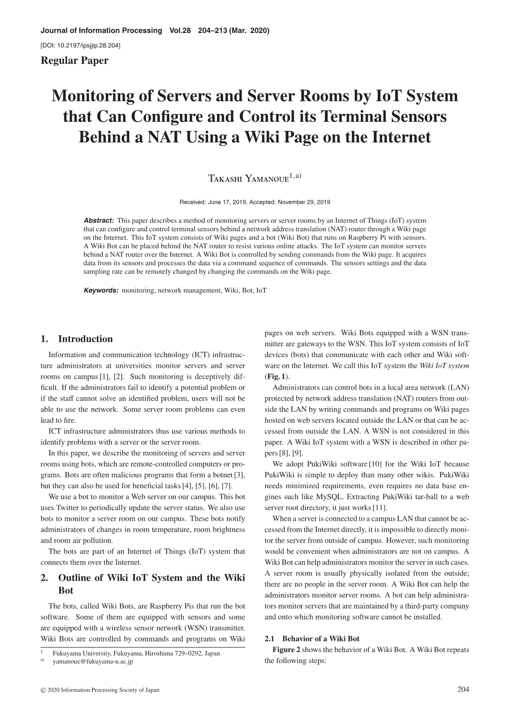 Monitoring of Servers and Server Rooms by Iot System That Can Conﬁgure and Control Its Terminal Sensors Behind a NAT Using a Wiki Page on the Internet