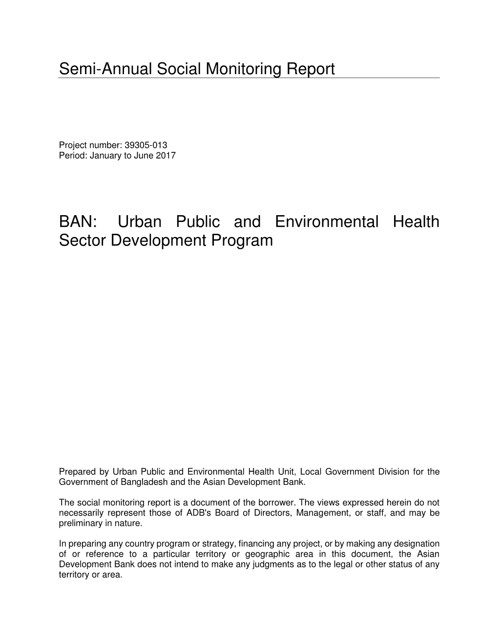 BAN: Urban Public and Environmental Health Sector Development Program