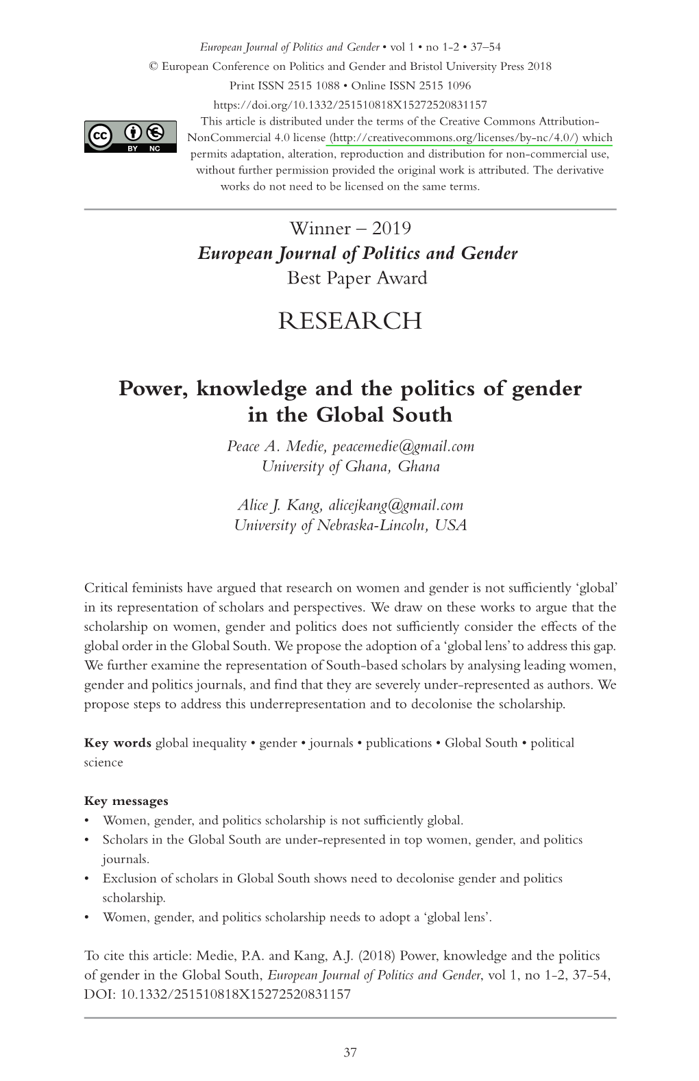 Power, Knowledge and the Politics of Gender in the Global South Peace A