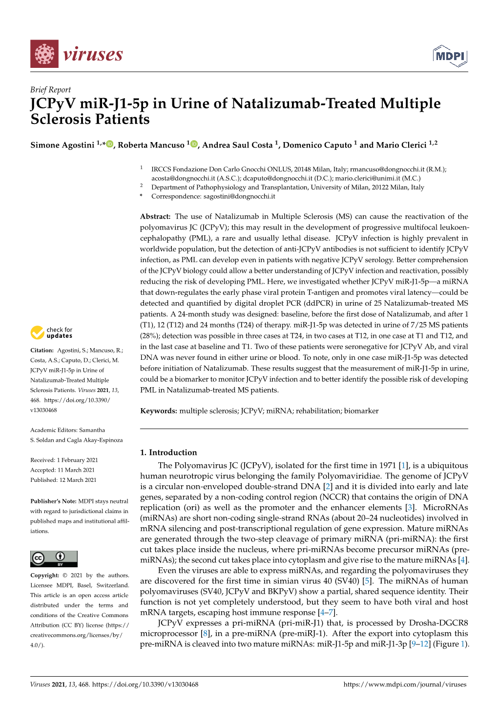 Jcpyv Mir-J1-5P in Urine of Natalizumab-Treated Multiple Sclerosis Patients