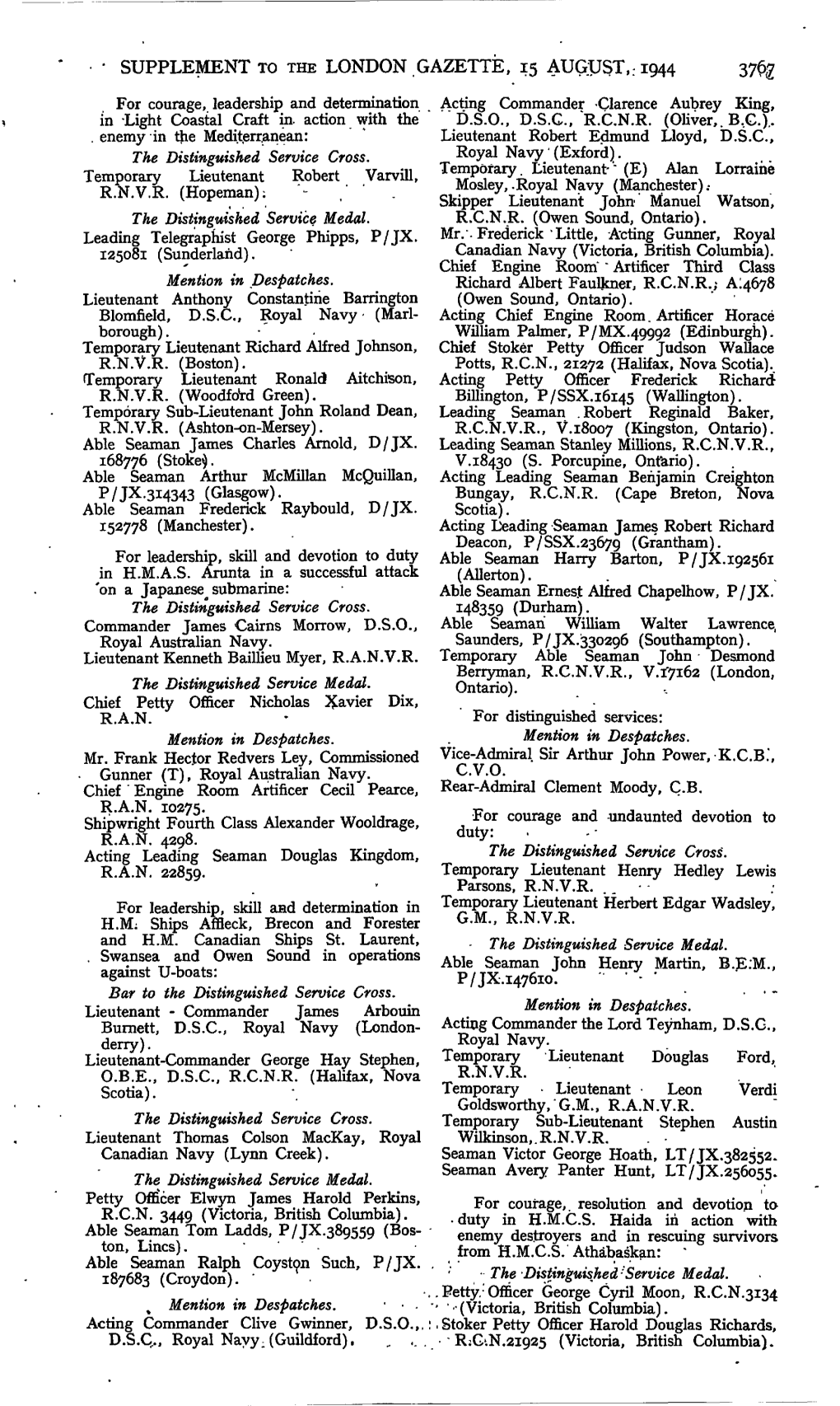 C.V.O. Chief ' Engine Room Artificer Cecil Pearce, Rear-Admiral Clement Moody, C.B