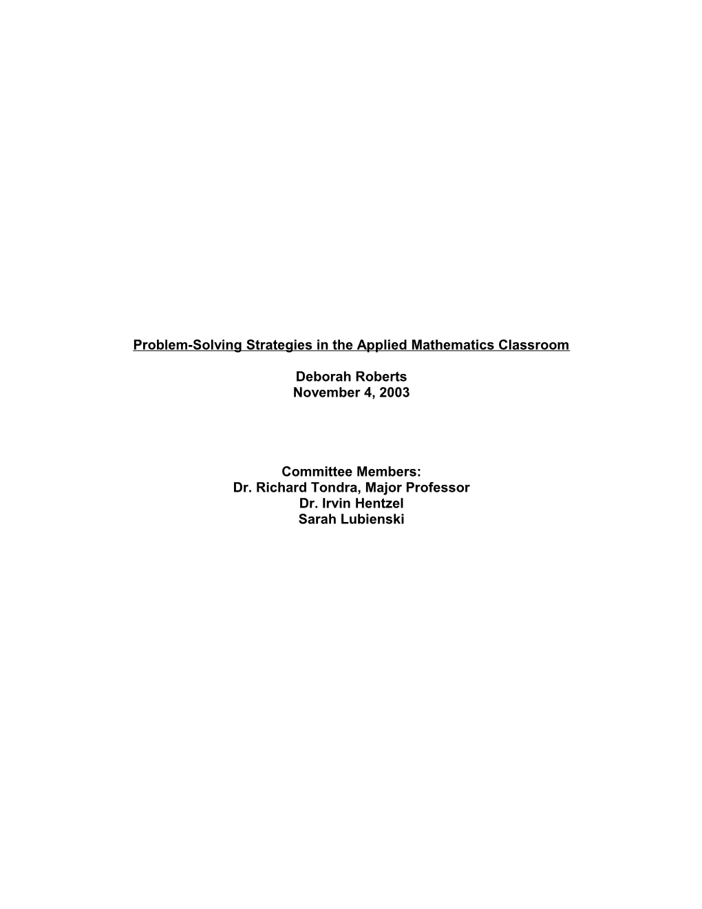 Problem-Solving Strategies in the Applied Math Classroom