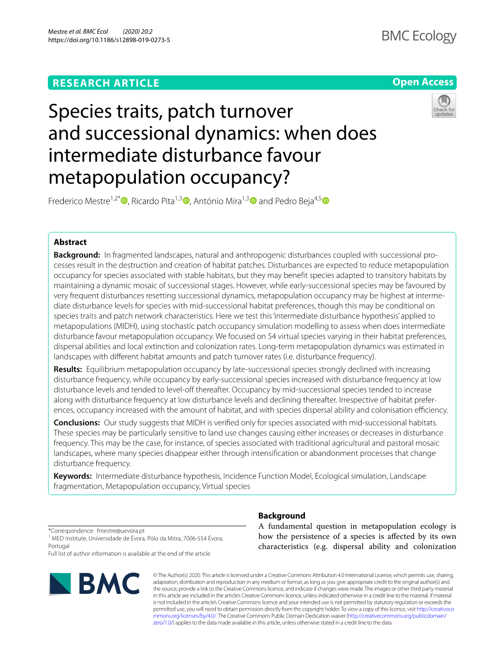 Species Traits, Patch Turnover and Successional