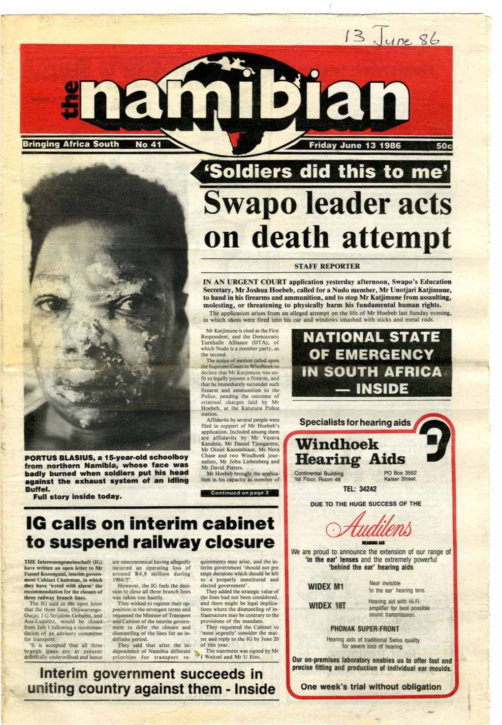 Swapo Leader Acts on Death Attempt