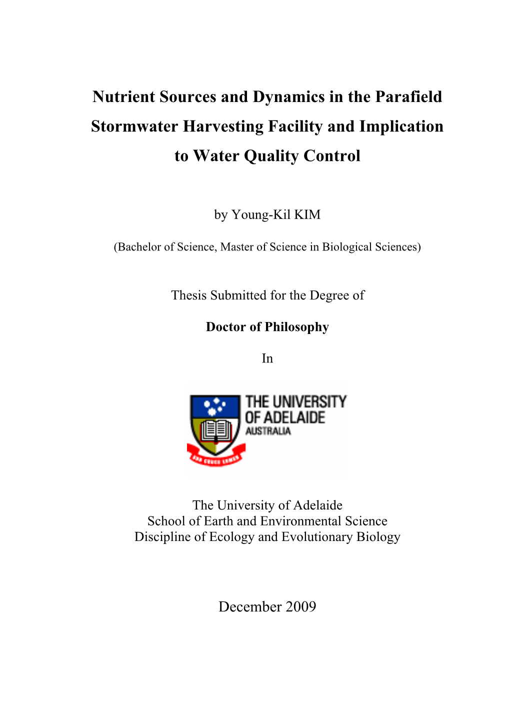 Nutrient Sources and Dynamics in the Parafield Stormwater Harvesting Facility and Implication to Water Quality Control