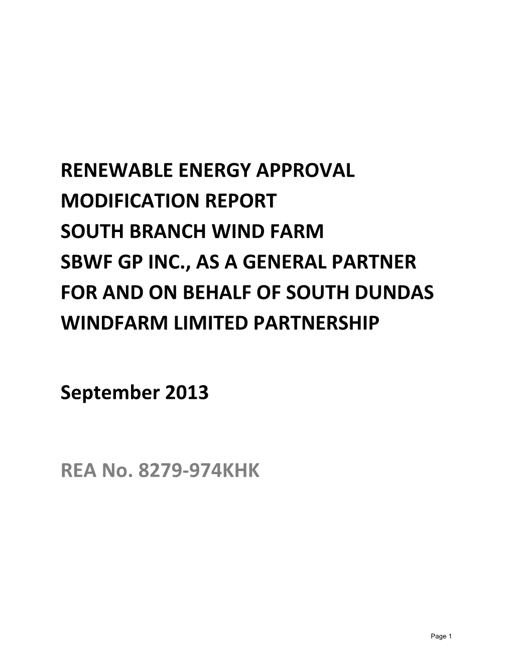 Renewable Energy Approval Modification Report South